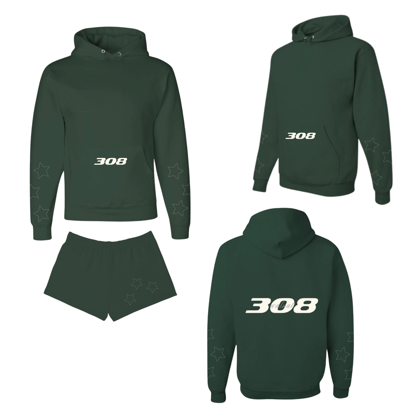 Syracuse Alpha Phi - Teddy Bear Hoodie / Sweatshorts Set (Forest Green)