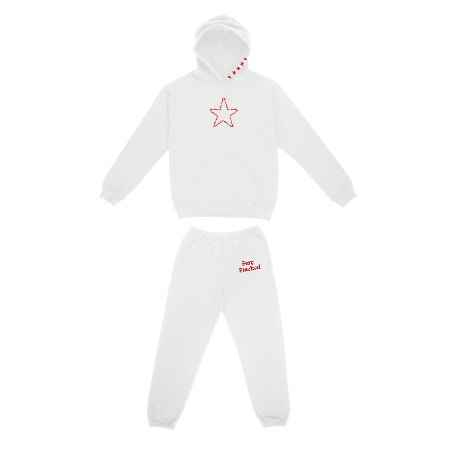 The Sick and Stacked Society - Summer Star Hoodie / Cuffed Leg Sweatpants Set (White/Red)