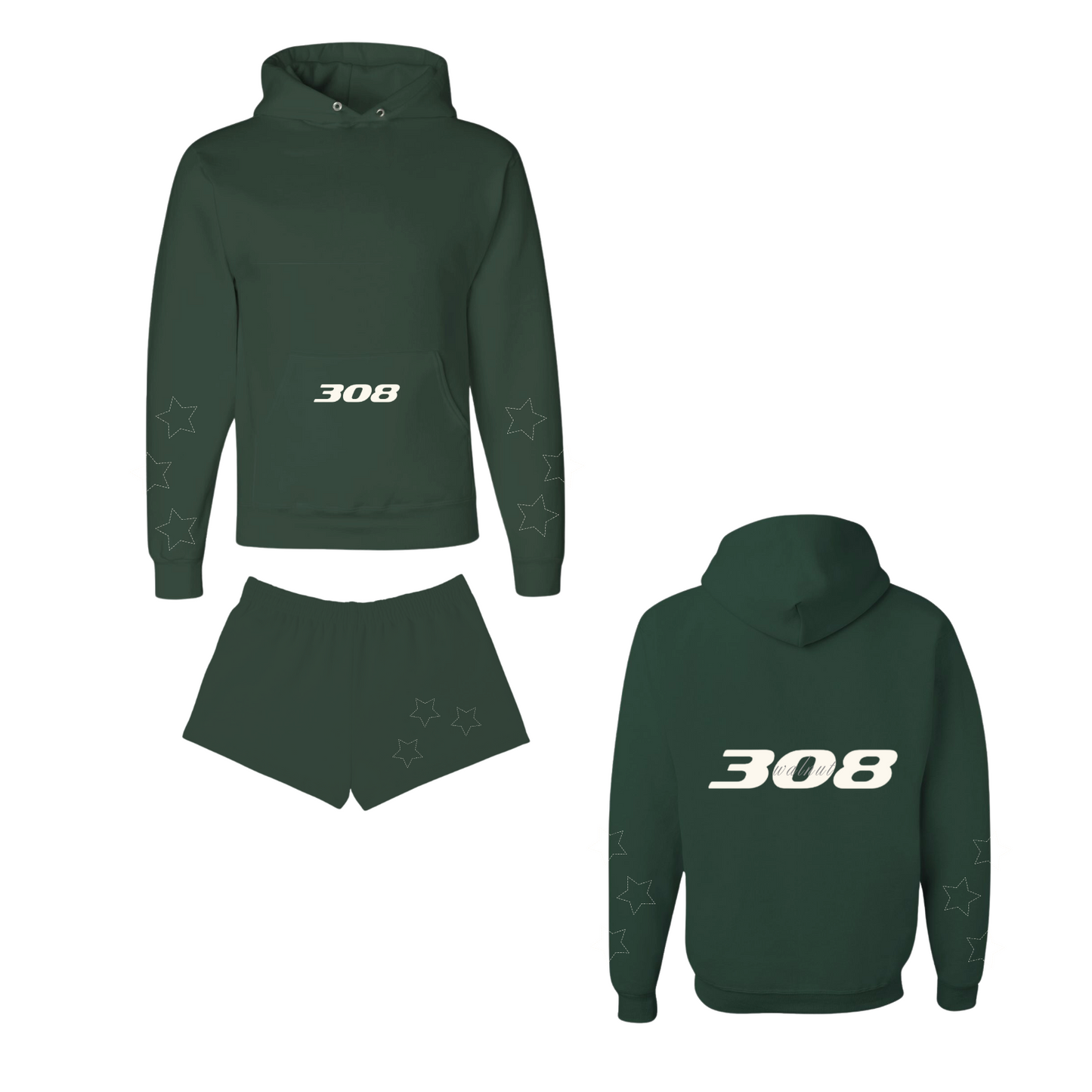 Syracuse Alpha Phi - Teddy Bear Hoodie / Sweatshorts Set (Forest Green)