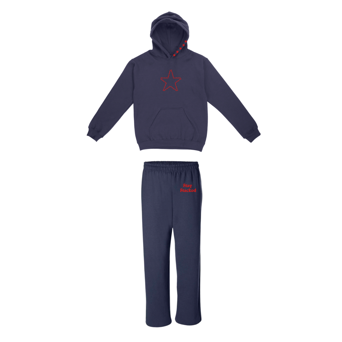 The Sick and Stacked Society - Summer Star Hoodie / Relaxed Leg Sweatpants (Navy w/Red)