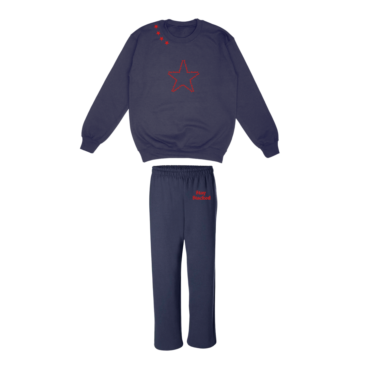 The Sick and Stacked Society - Summer Star Crewneck / Relaxed Leg Sweatpants (Navy w/Red)