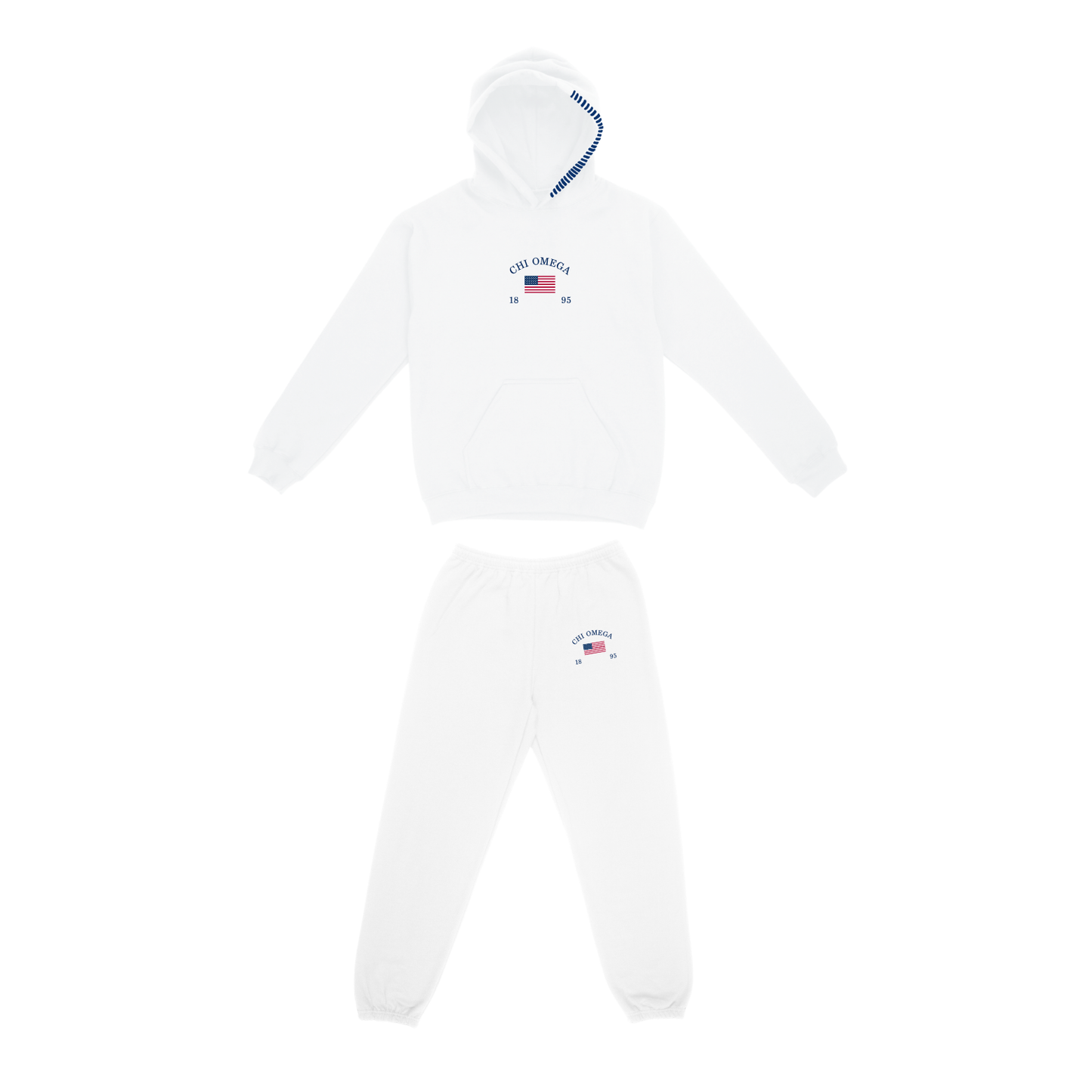 Chi Omega Hoodie / Sweatpants Set (White)