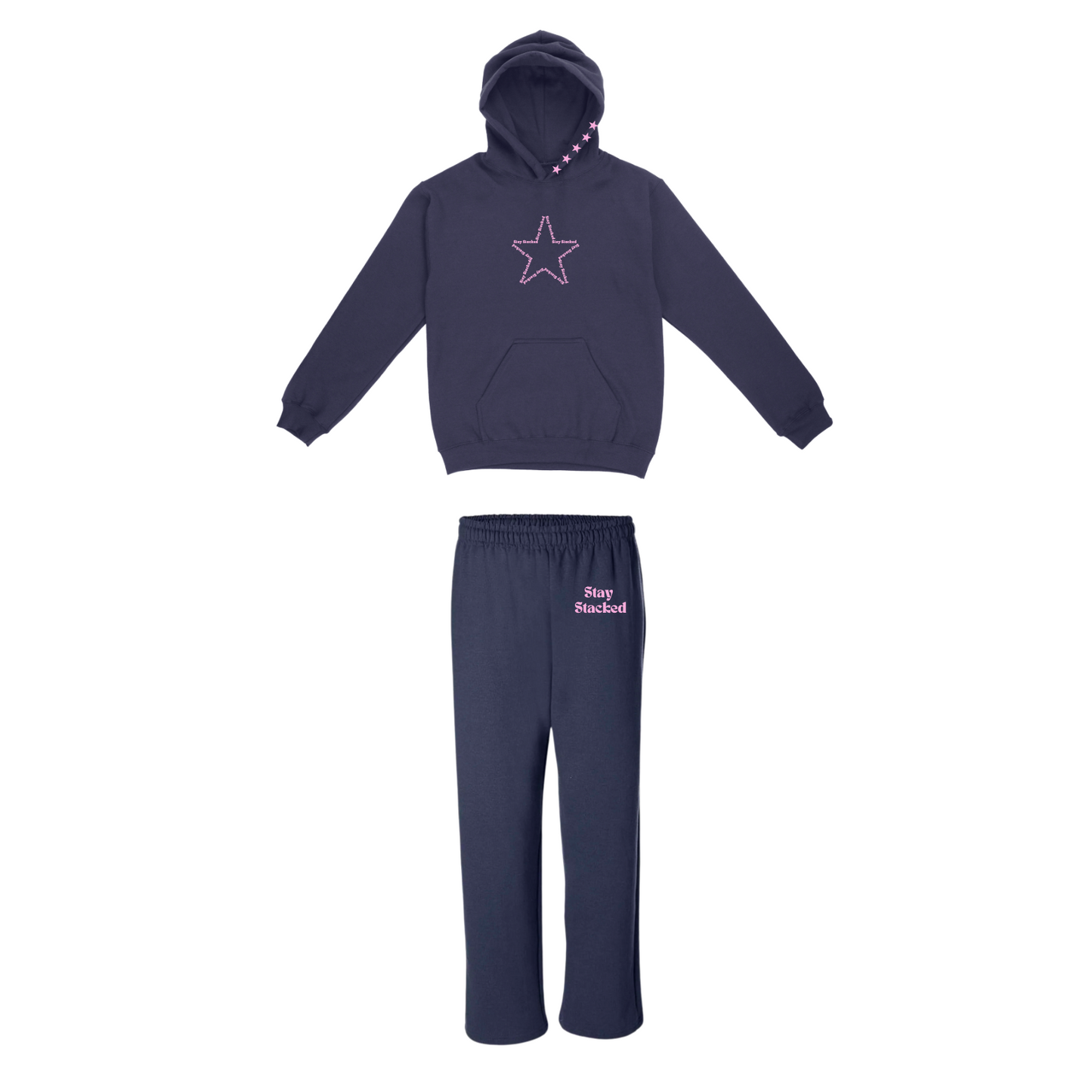 The Sick and Stacked Society - Summer Star Hoodie / Relaxed Leg Sweatpants Set (Navy/Pink)