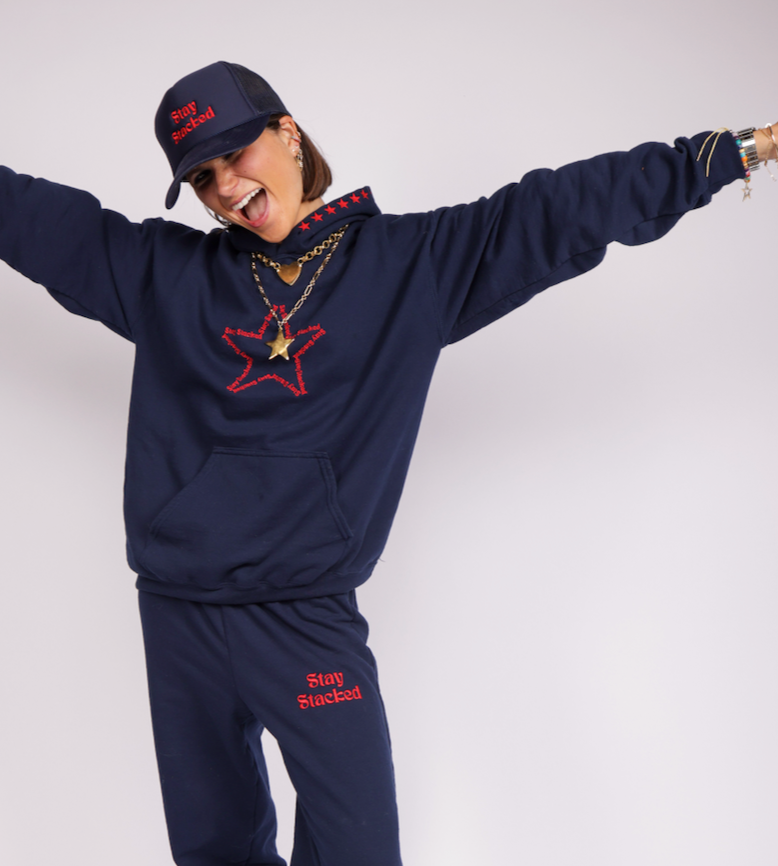The Sick and Stacked Society - Summer Star Hoodie / Relaxed Leg Sweatpants (Navy w/Red)