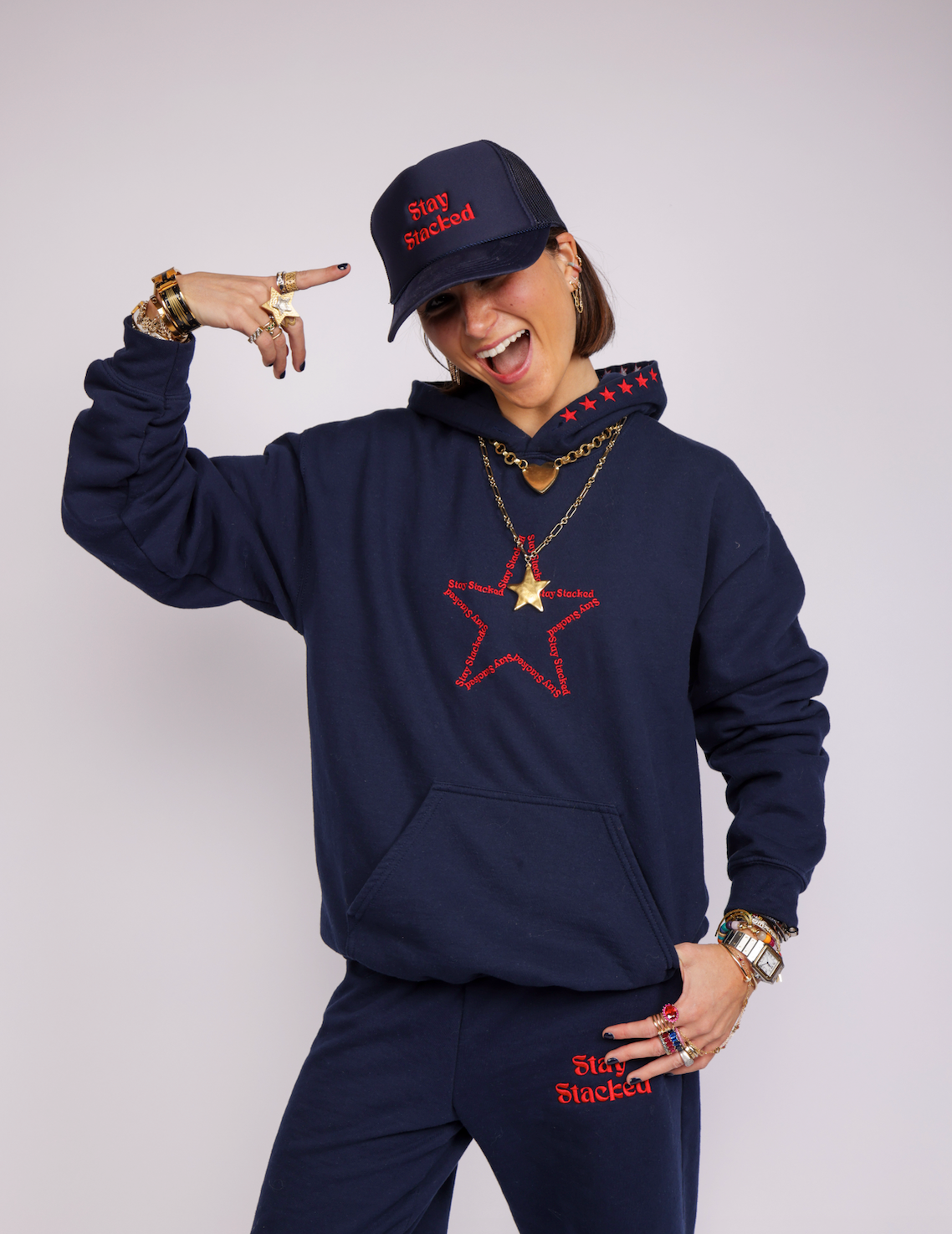 The Sick and Stacked Society - Summer Star Hoodie / Relaxed Leg Sweatpants (Navy w/Red)