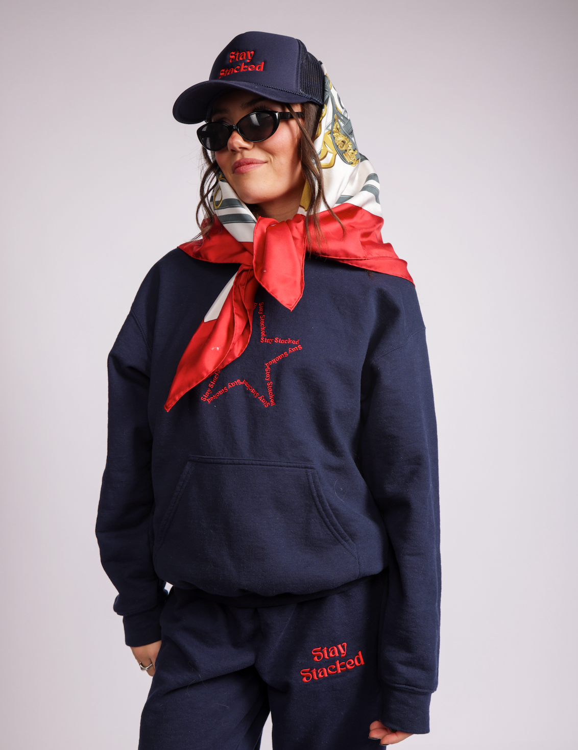 The Sick and Stacked Society - Summer Star Hoodie / Relaxed Leg Sweatpants (Navy w/Red)