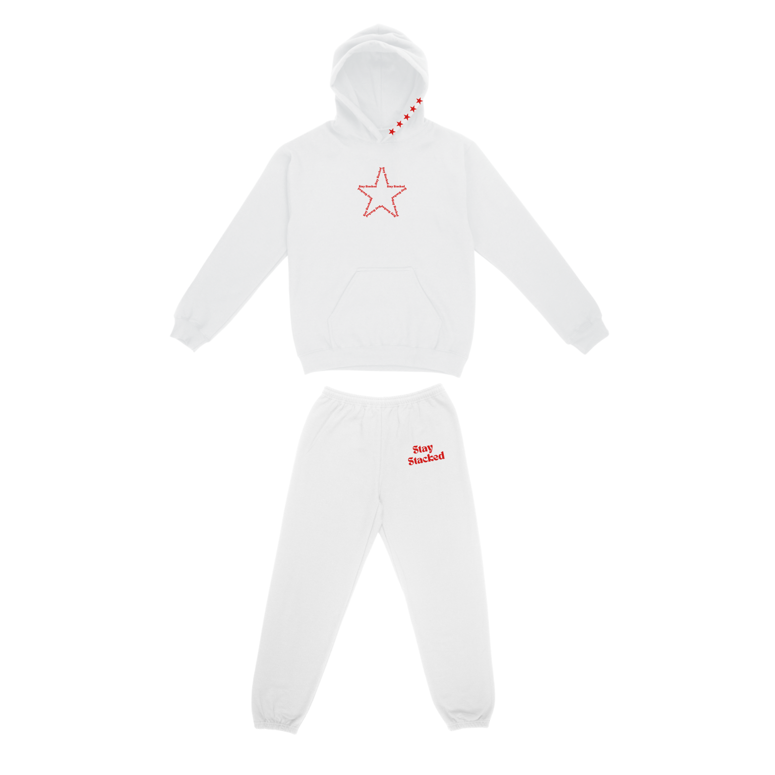 The Sick and Stacked Society - Stay Stacked II Hoodie / Cuffed Leg Sweatpants Set (White/Red)