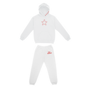 The Sick and Stacked Society - Stay Stacked II Hoodie / Cuffed Leg Sweatpants Set (White/Red)