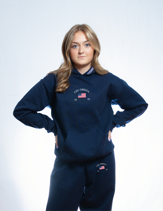 Chi Omega Hoodie / Sweatpants Set (Navy)