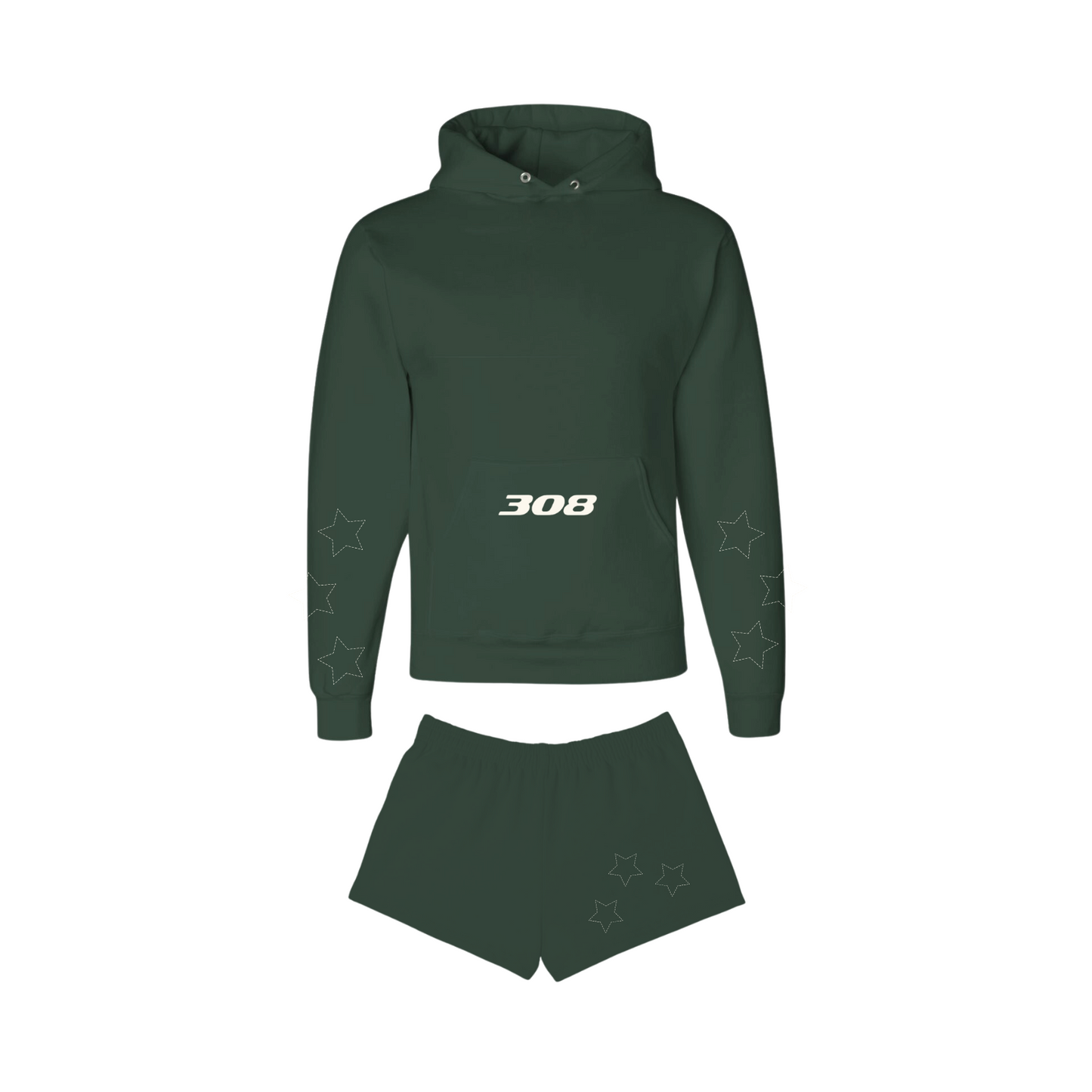 Syracuse Alpha Phi - Teddy Bear Hoodie / Sweatshorts Set (Forest Green)