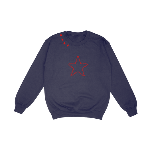 The Sick and Stacked Society - Summer Star Crewneck (Navy w/Red)