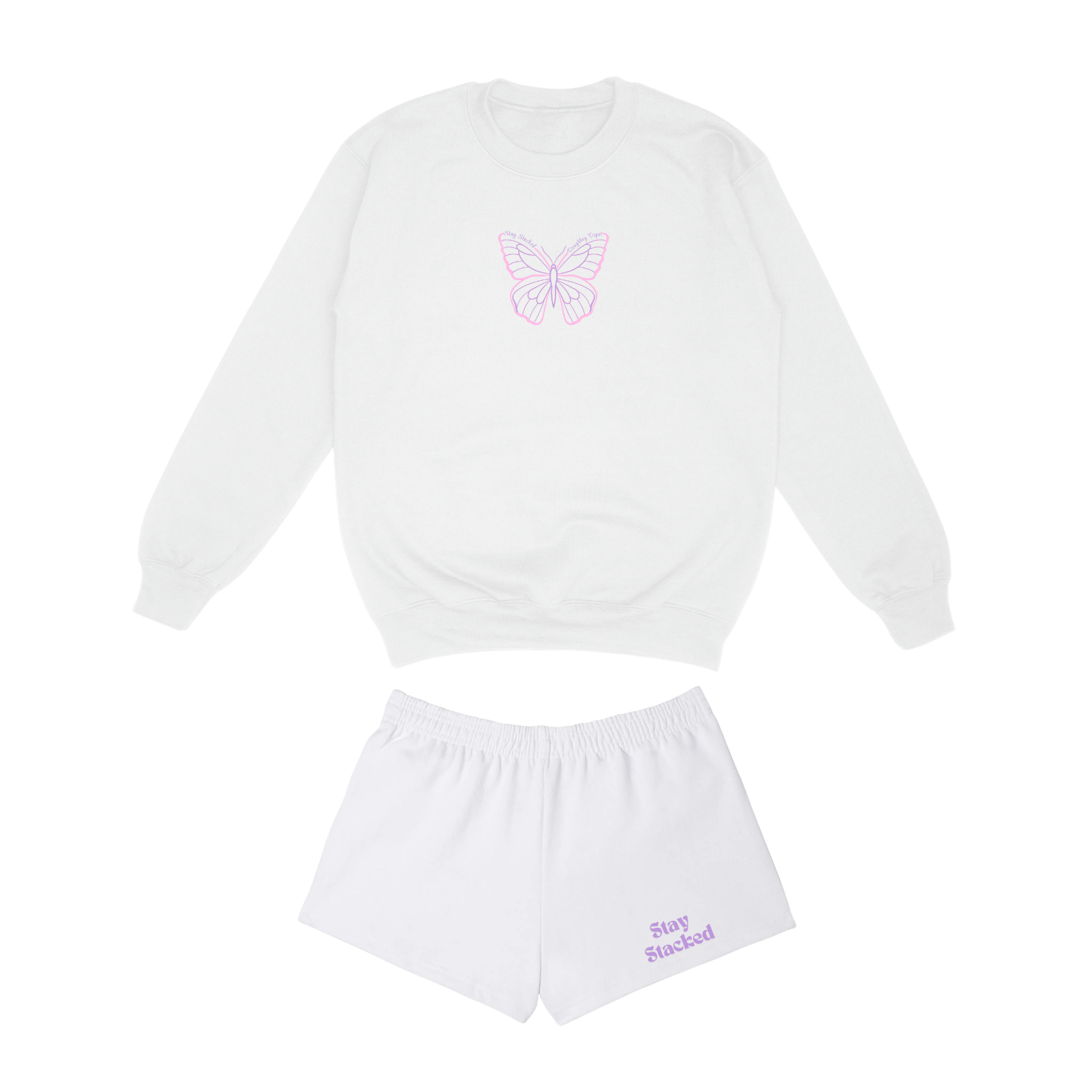 Sick & Stacked Society: Spring Butterfly Crewneck/Sweatshorts Set