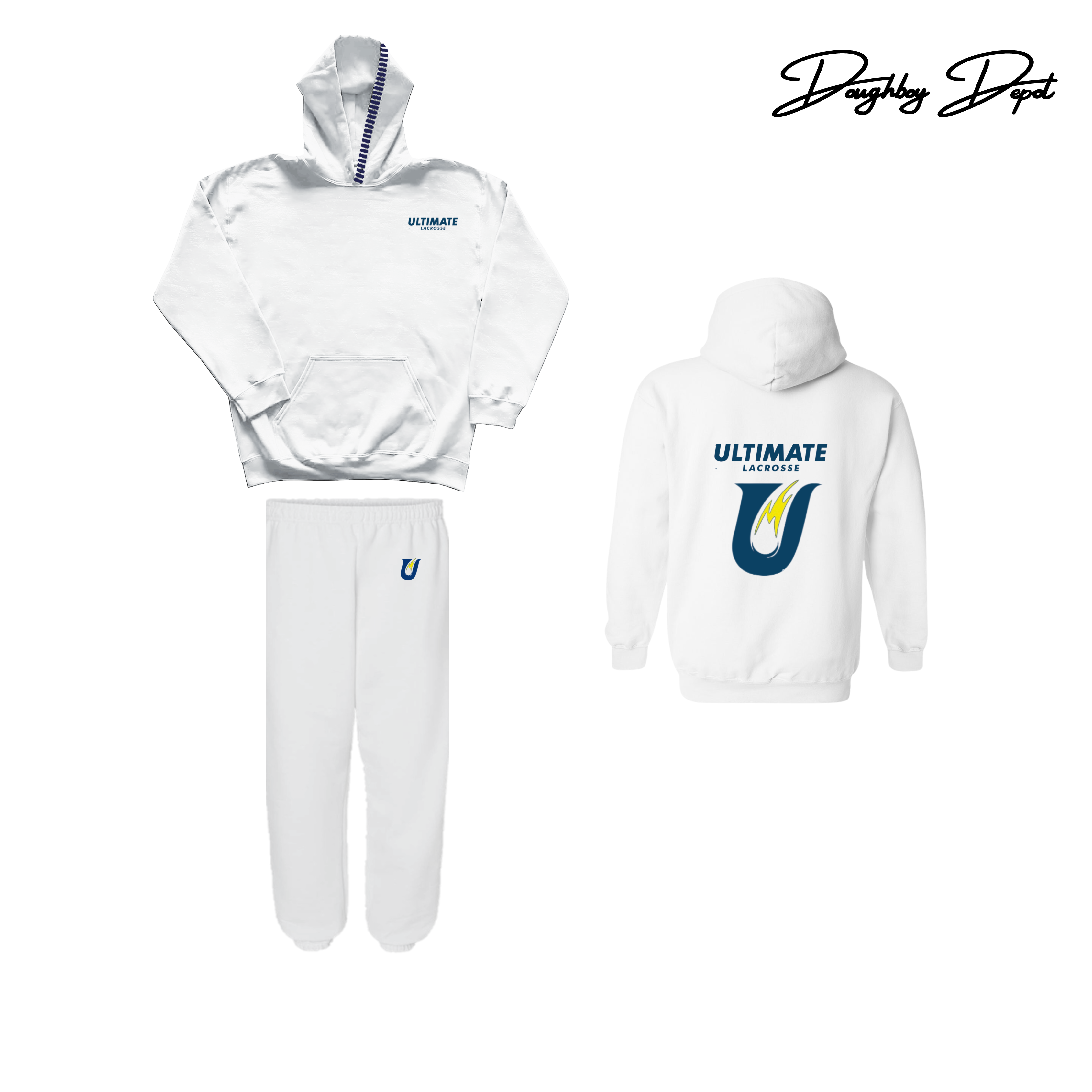 Ultimate Lacrosse - Embroidered Hoodie Set (WHITE) - MN