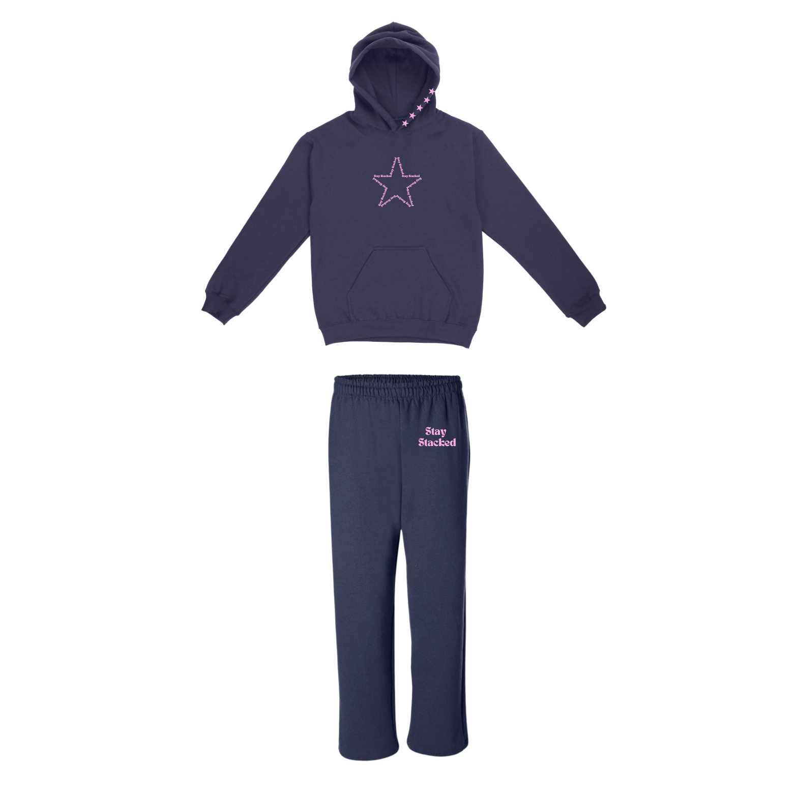 The Sick and Stacked Society - Stay Stacked II Hoodie / Relaxed Leg Sweatpants Set (Navy/Pink)