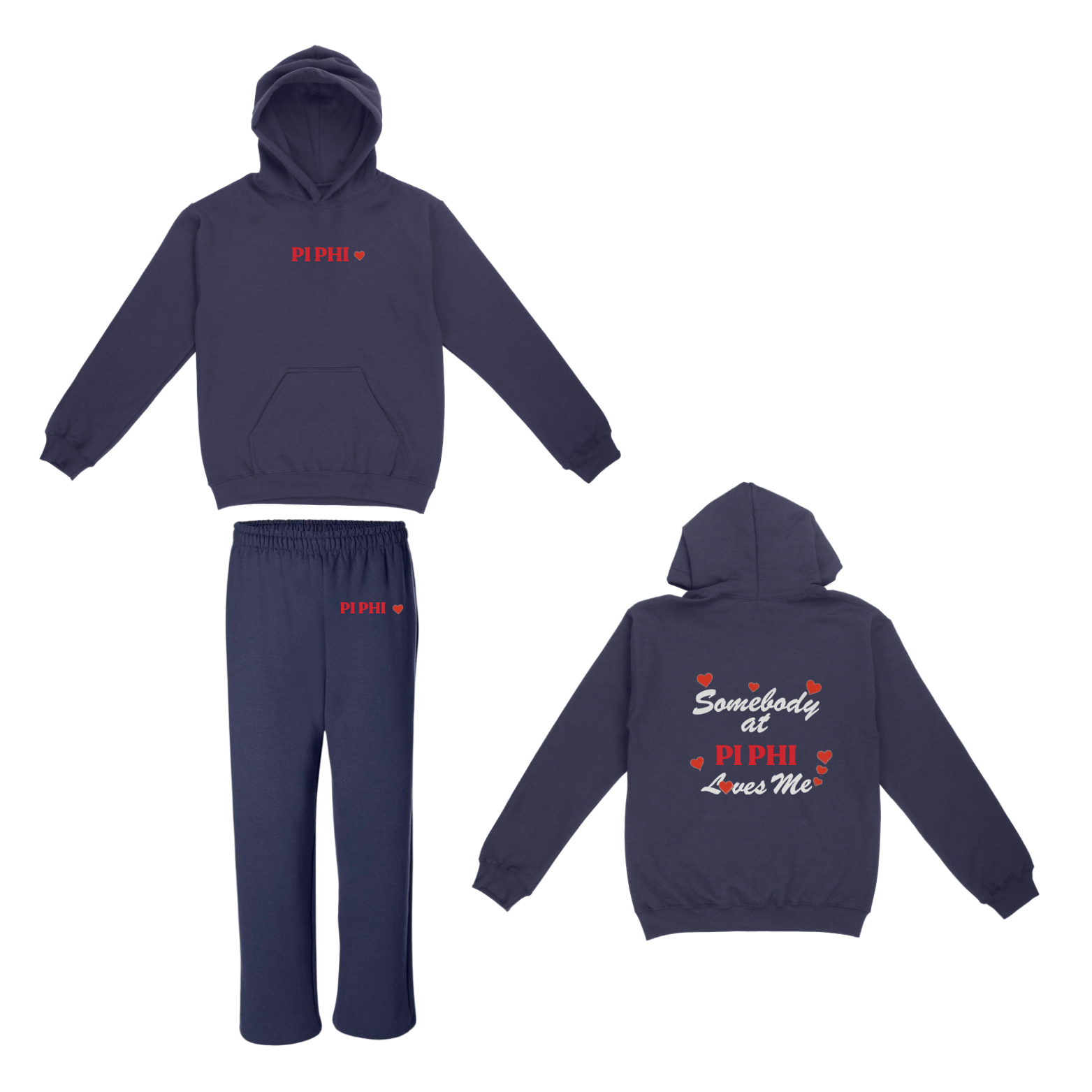 Denison Pi Phi - Denison Love Hoodie / Sweatpants Set (Navy)