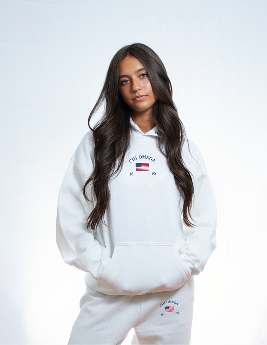 Chi Omega Hoodie / Sweatpants Set (White)
