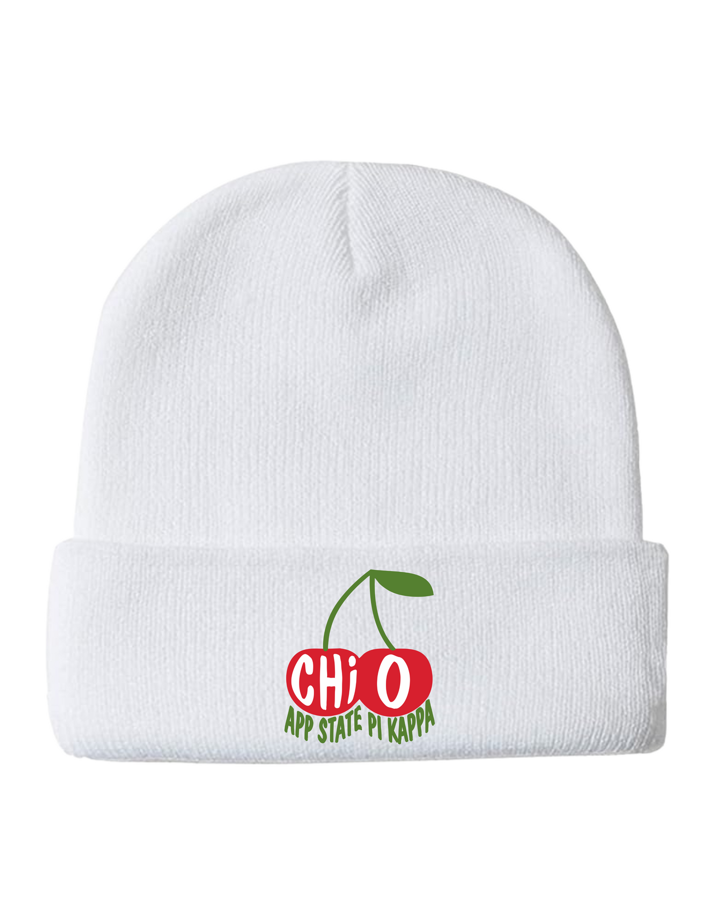 Chi Omega App State Pi Kappa Cherry Beanie - White